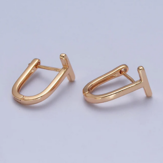 Minimalist 24K Gold Filled T Bar U Shaped Huggie Earring