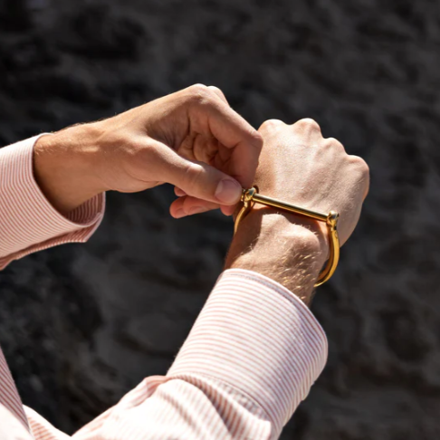 Gold Shackle Screw Bangle Bracelet - 18k Gold Plated Stainless Steel