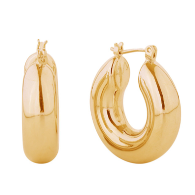 Chunky Gold Lever-back Hoop Earring - 14K Gold and White Gold Finish