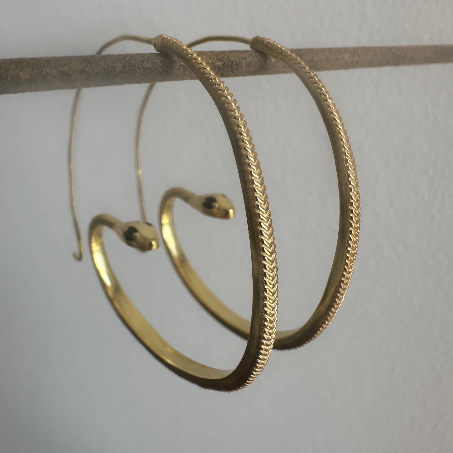 Black Zircon Snake Hoops, 18kt Gold Plated, Handmade in India