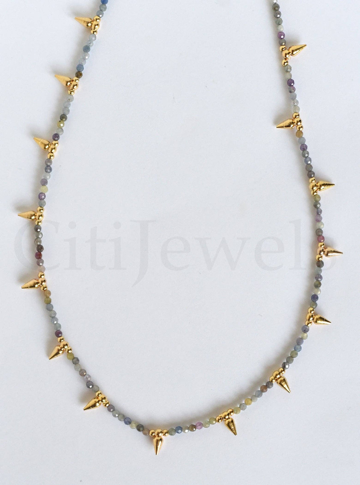 Beaded Spike Necklace, 15"- 17" Minimalist Natural Gemstones