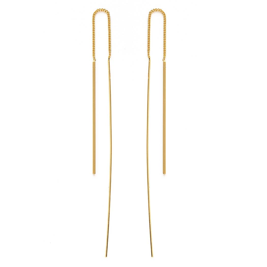 Needle and Thread Earrings, 24Kt Gold Plate over Recycled Brass