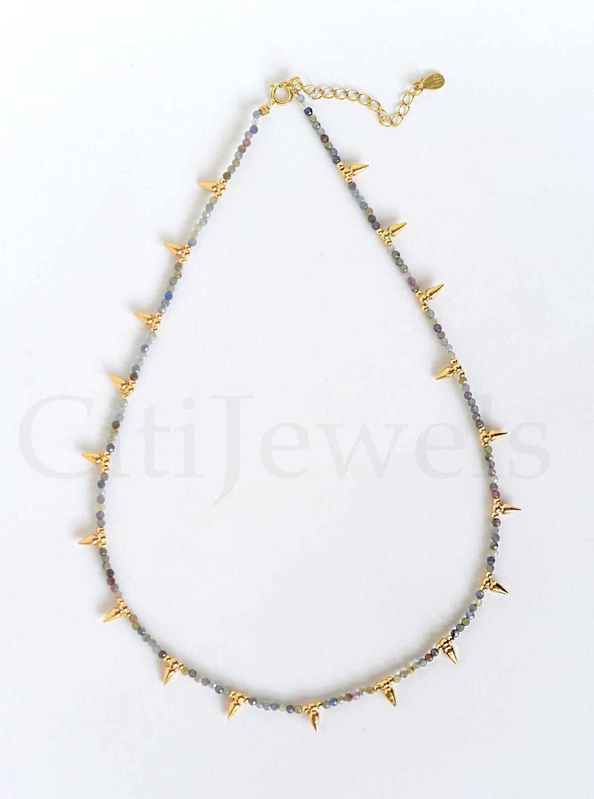 Beaded Spike Necklace, 15"- 17" Minimalist Natural Gemstones