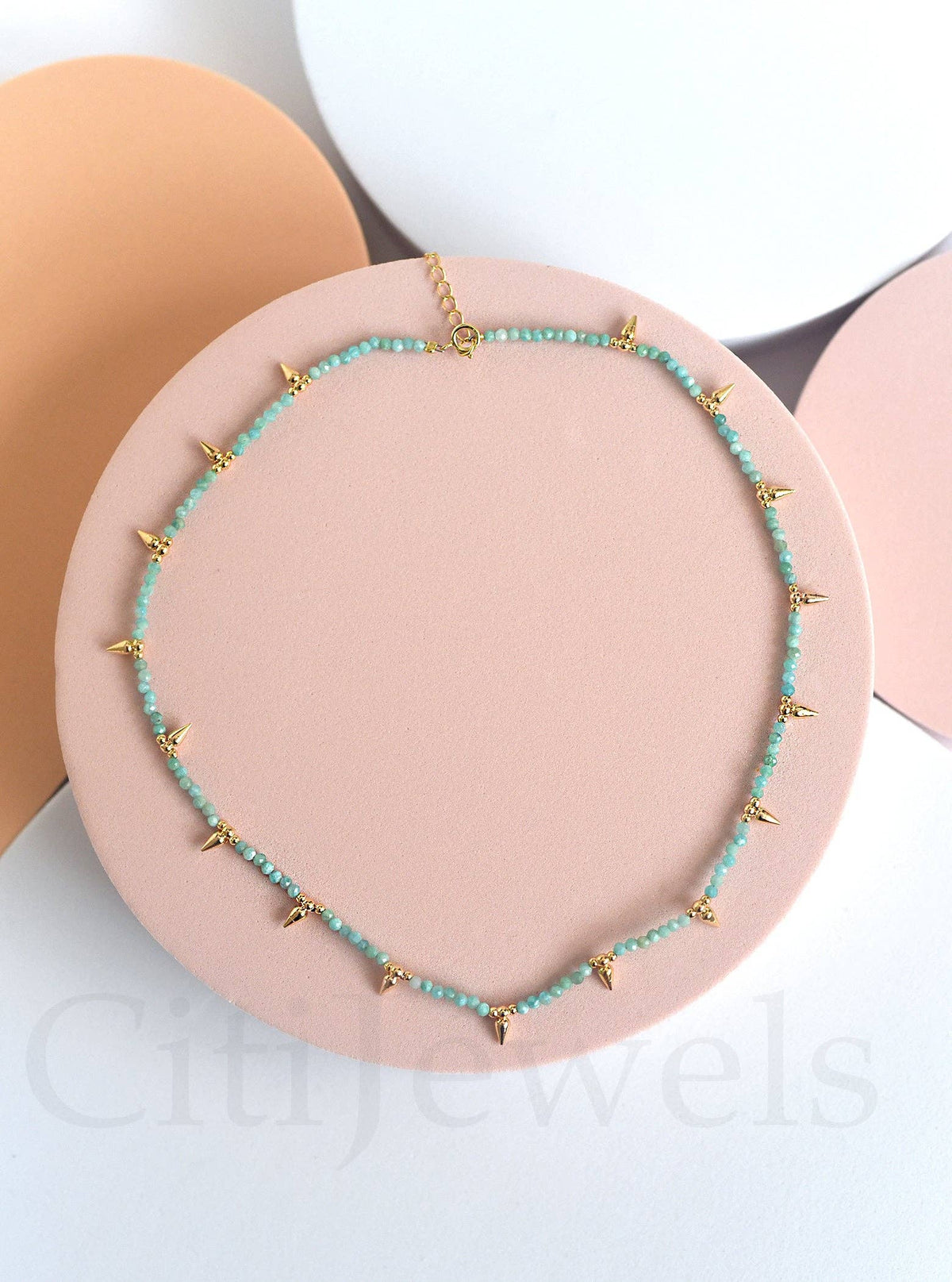 Beaded Spike Necklace, 15"- 17" Minimalist Natural Gemstones