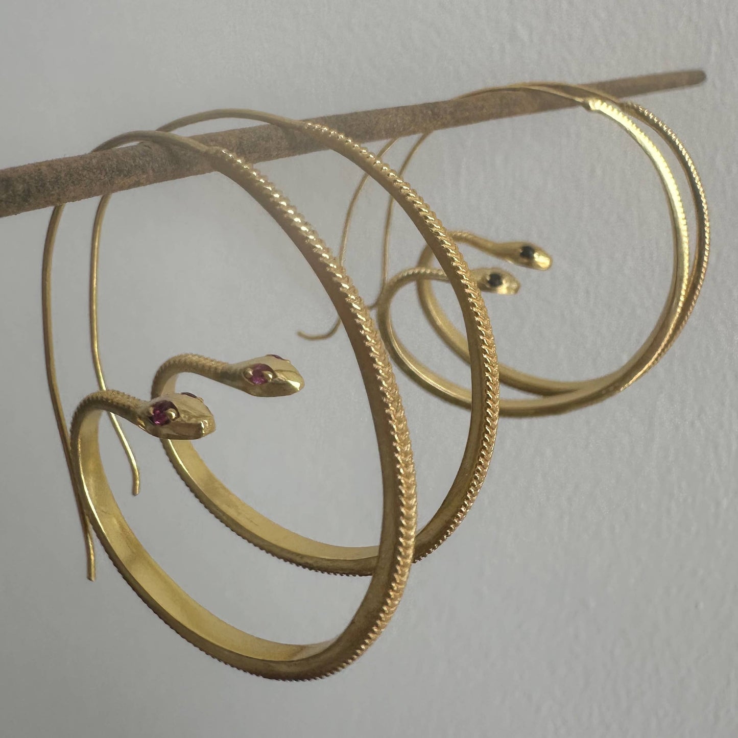 Black Zircon Snake Hoops, 18kt Gold Plated, Handmade in India