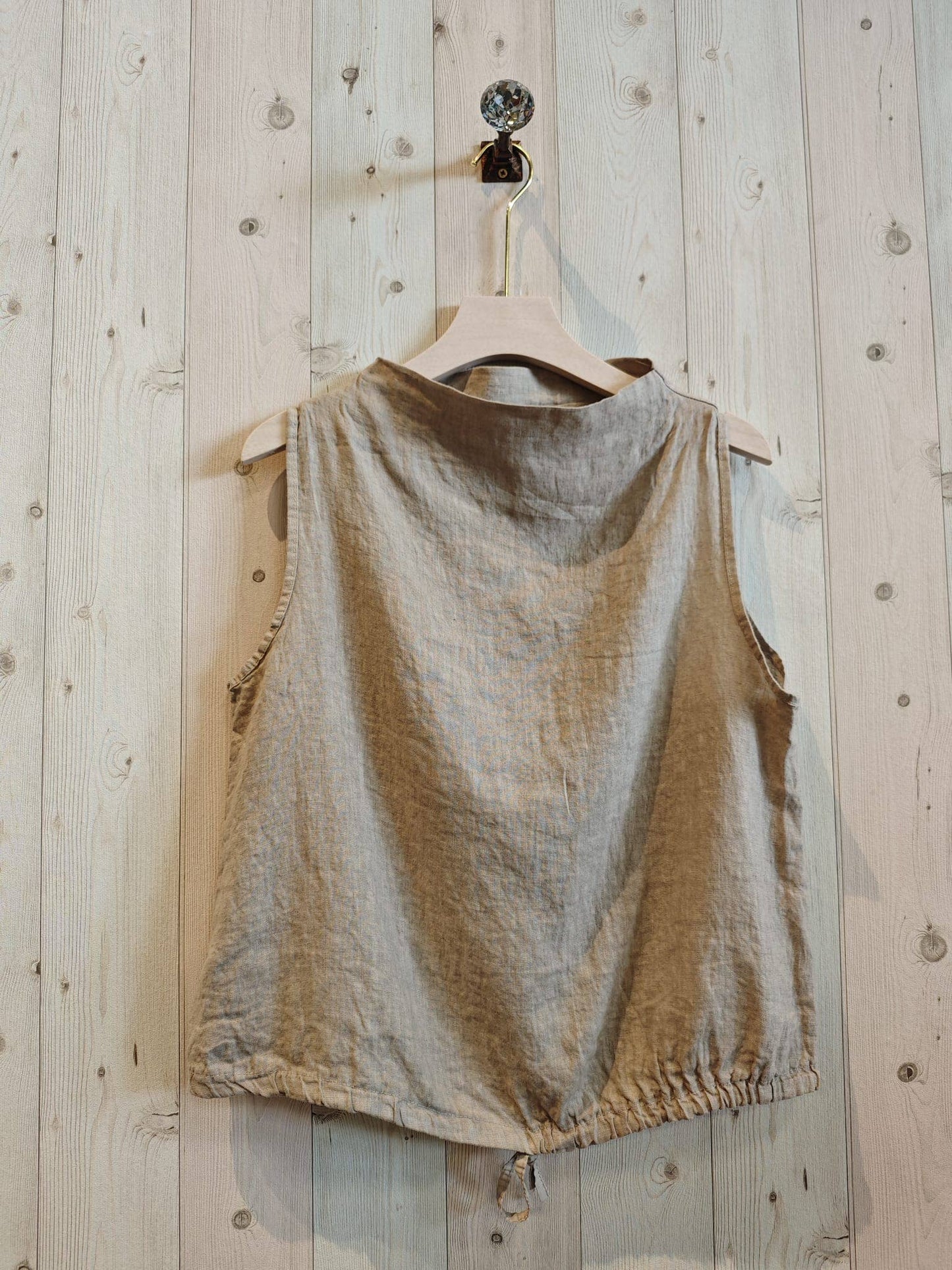 Linen Boatneck Sleeveless Blouse, 100% Linen, Made in Italy