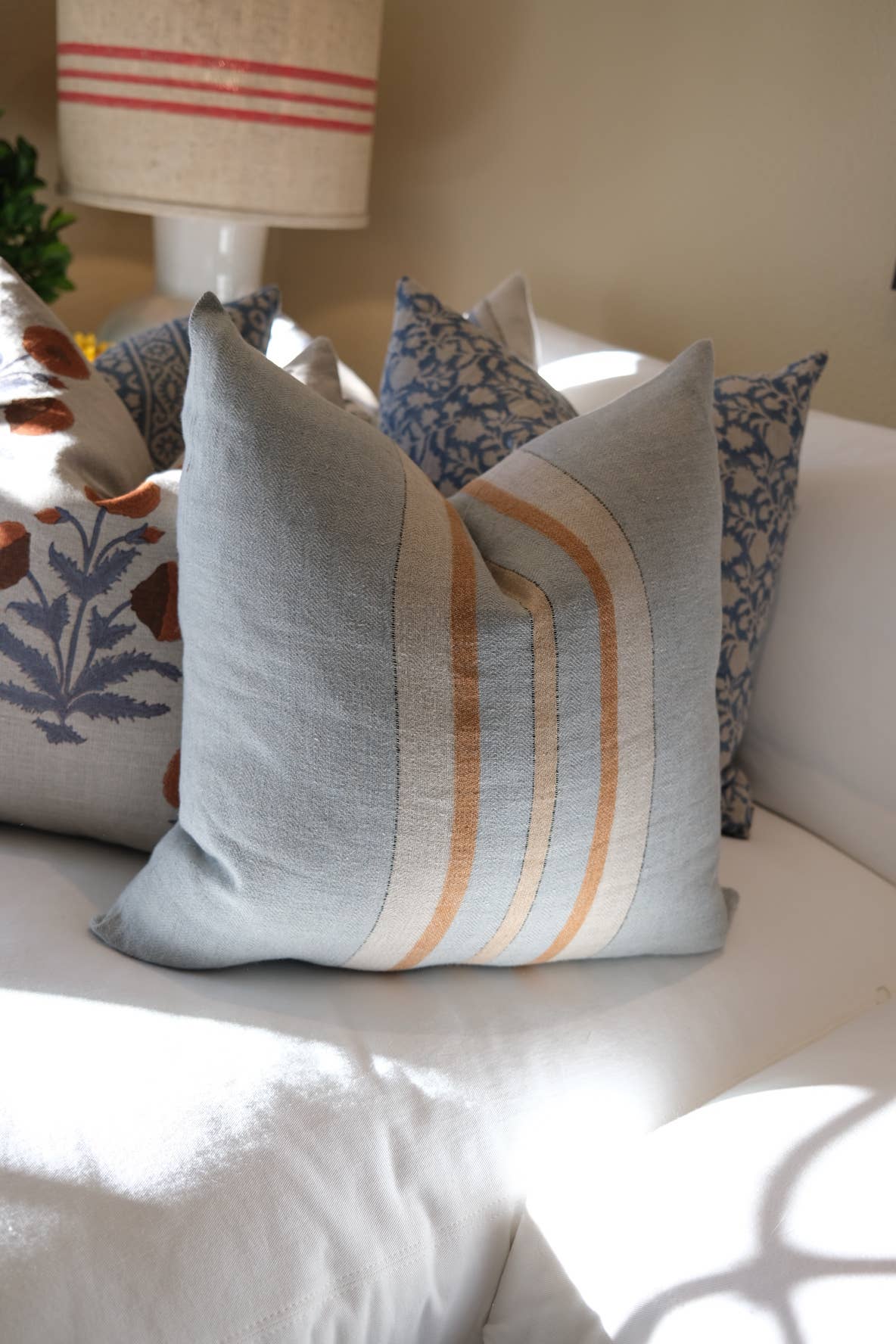 Bruges Wide Stripe Cushion Sea Blue and Chestnut 22"x 22"