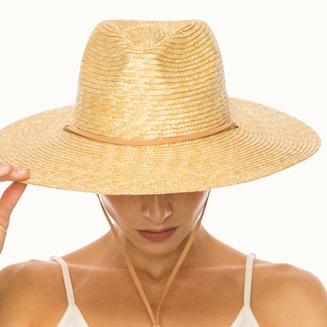 Structured Summer Straw Rancher Hat with Chin Cord