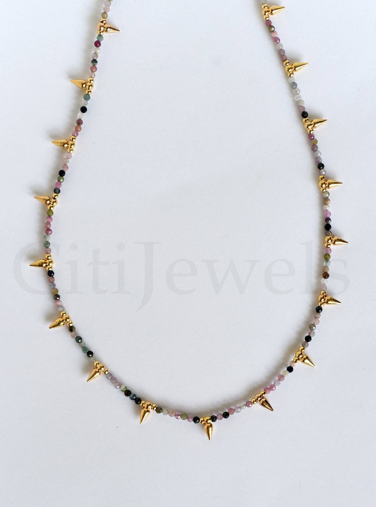 Beaded Spike Necklace, 15"- 17" Minimalist Natural Gemstones
