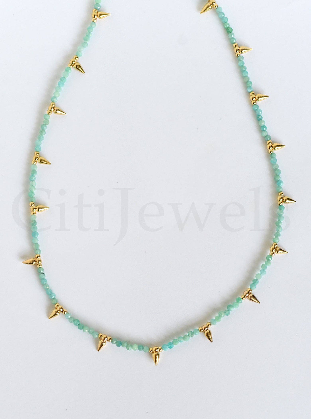 Beaded Spike Necklace, 15"- 17" Minimalist Natural Gemstones