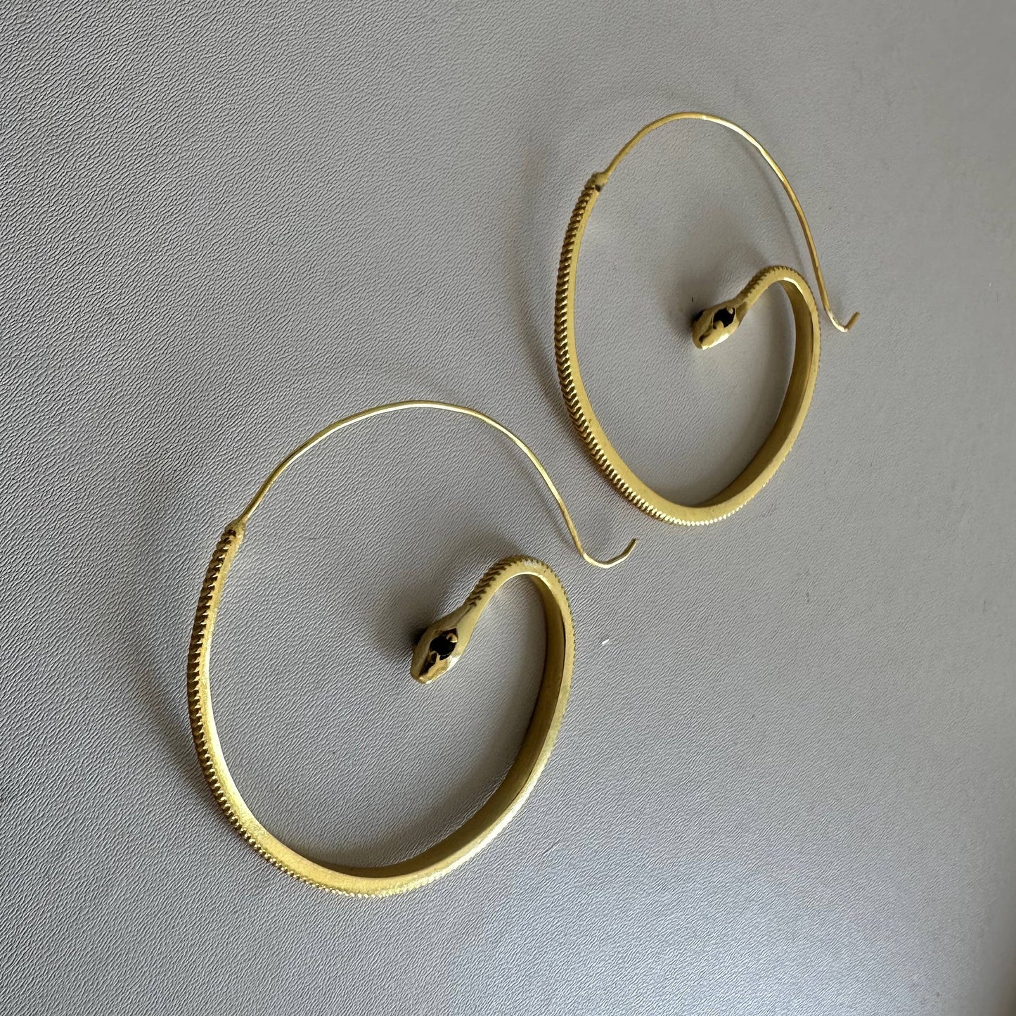 Black Zircon Snake Hoops, 18kt Gold Plated, Handmade in India