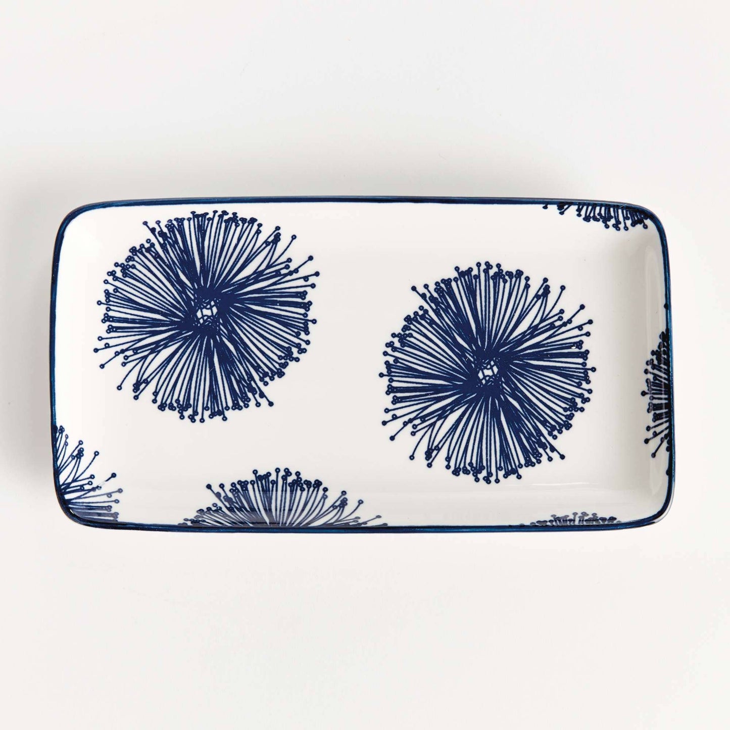 Stria Starburst 8" Trays - Dark Blue/White Ceramic