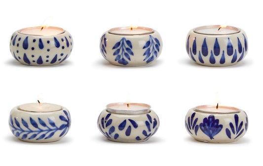 Blue on White Tealight Candle Holder (6 different patterns)