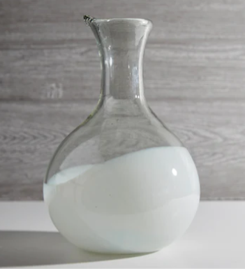 Clear and White Glass Carafe, White Base, Handblown, Mexico